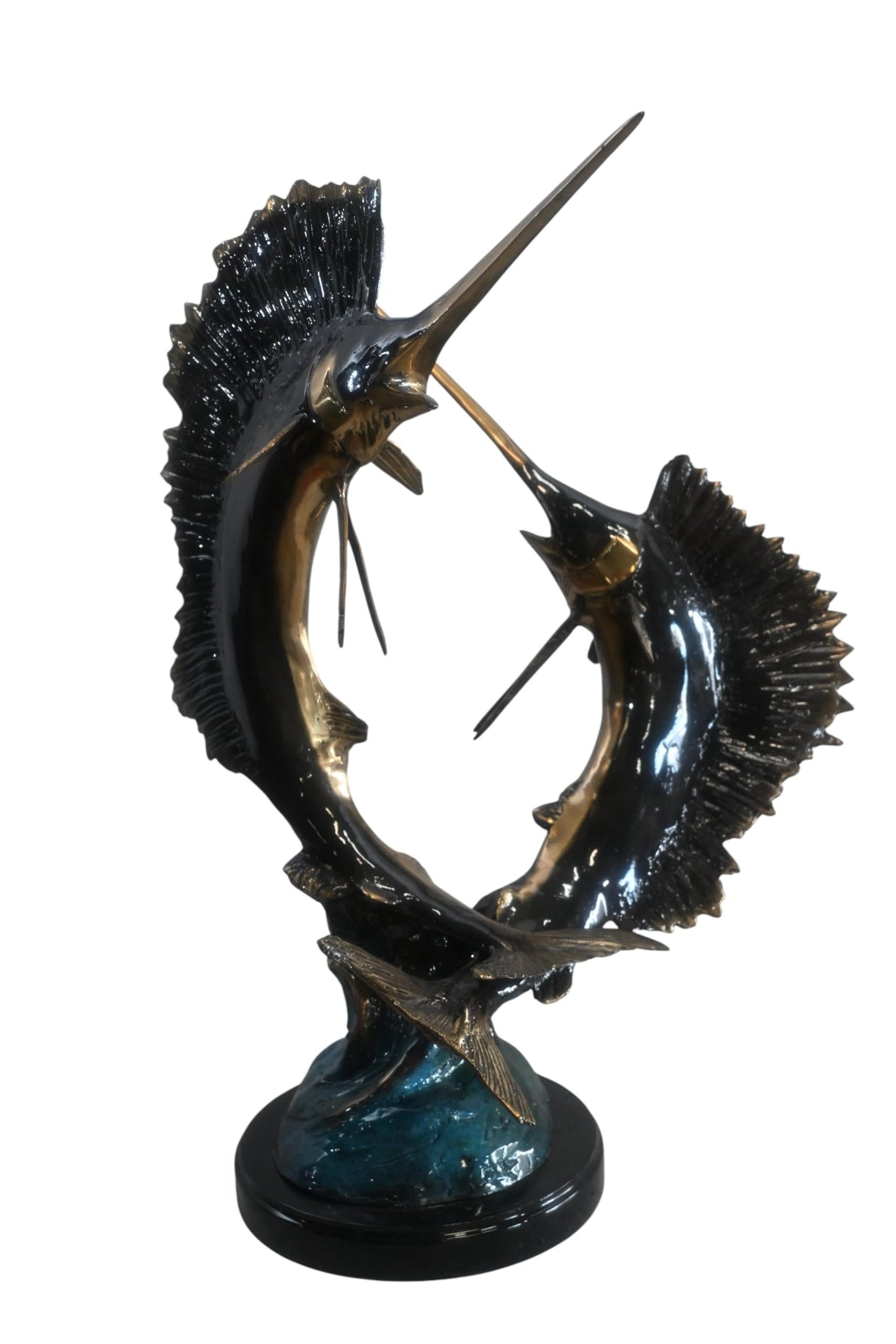Bronze Sailfish Sculpture Pair Ocean Fish Statue 15"x12"x19"H