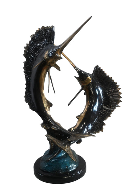 Bronze Sailfish Sculpture Pair Ocean Fish Statue 15"x12"x19"H