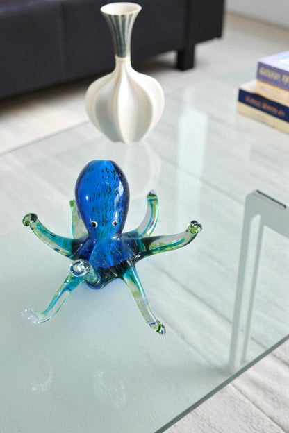 NIFAO Glass Octopus Figurine Hand Blown Ocean Art Tabletop Decor 8" x 8" x 6"H