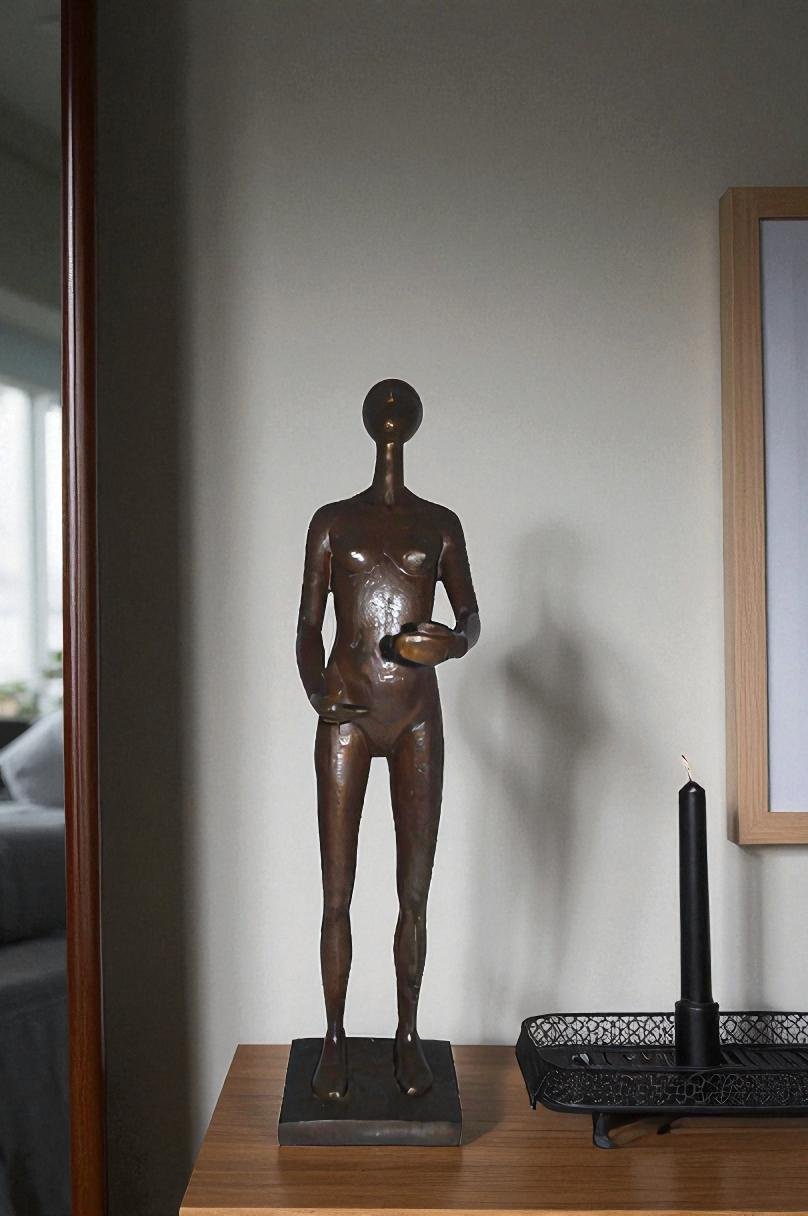 Abstract of Nude Girl Standing Bronze Statue Art Nude -  Size: 6"L x 6"W x 24"H.