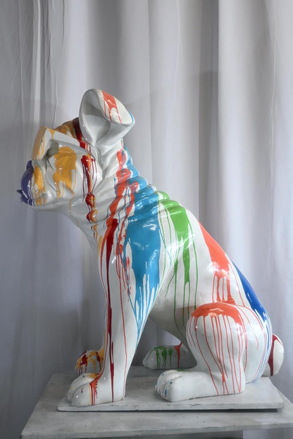 Giant Resin Bulldog Statue with Colorful Paint Drip Art 29"x50"x50"H