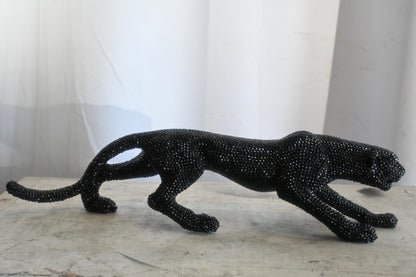 Black Crystal Beaded Panther Sculpture Prowling Resin Decor 29"x5"x7"H