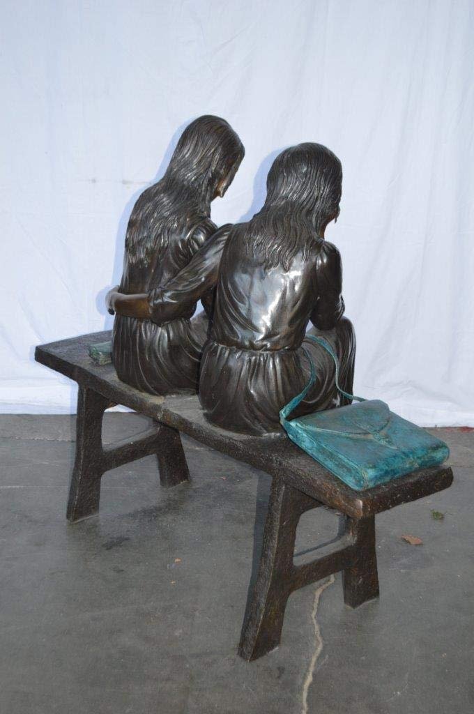 Two Schoolgirls Sitting On a Bench Bronze Statue -  Size: 45"L x 24"W x 41"H.