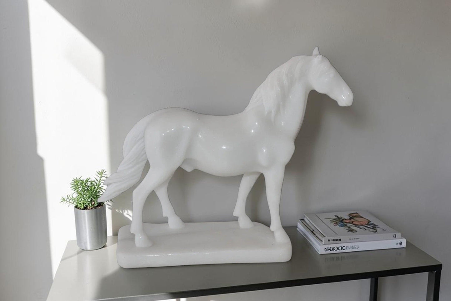 Standing Horse Made of White Marble Size: 11" x 5" x 9"H