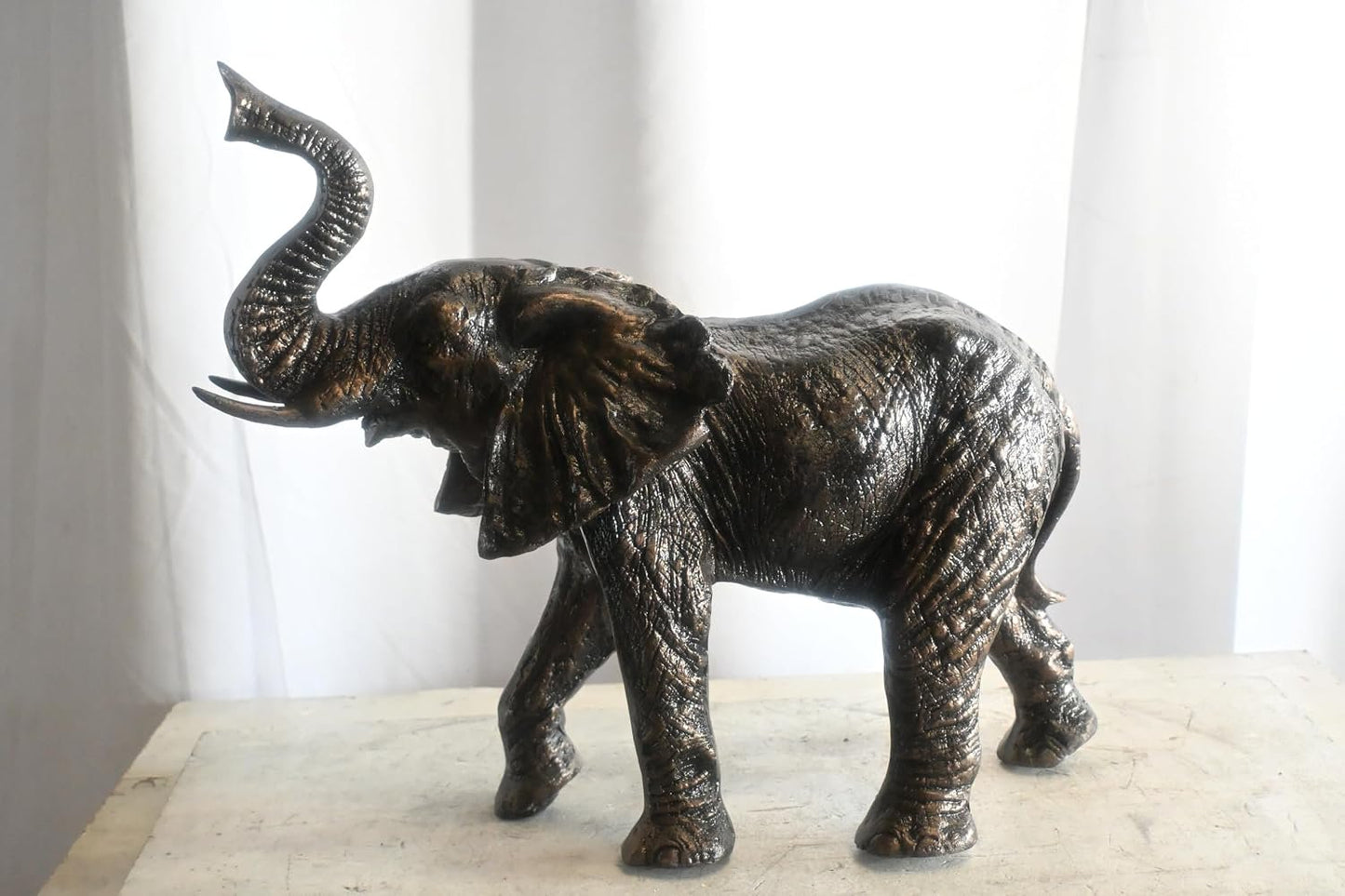 African Elephant Trunk Up Handcrafted Aluminum Sculpture 24"x12"x21"H