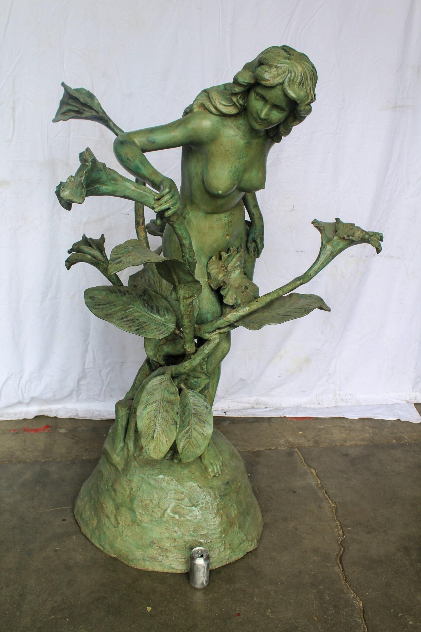 Nude Art Girl Standing by the Garden Life Size Bronze Fountain 44" x 44" x 64"H