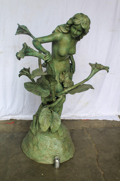 Nude Art Girl Standing by the Garden Life Size Bronze Fountain 44" x 44" x 64"H