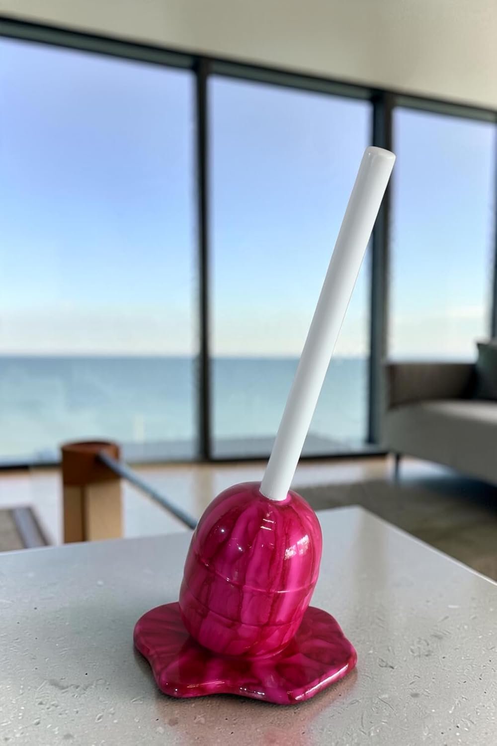Melting Hot Pink Lollipop Sculpture Painted Wood Pop Art 8"x7"x16"H