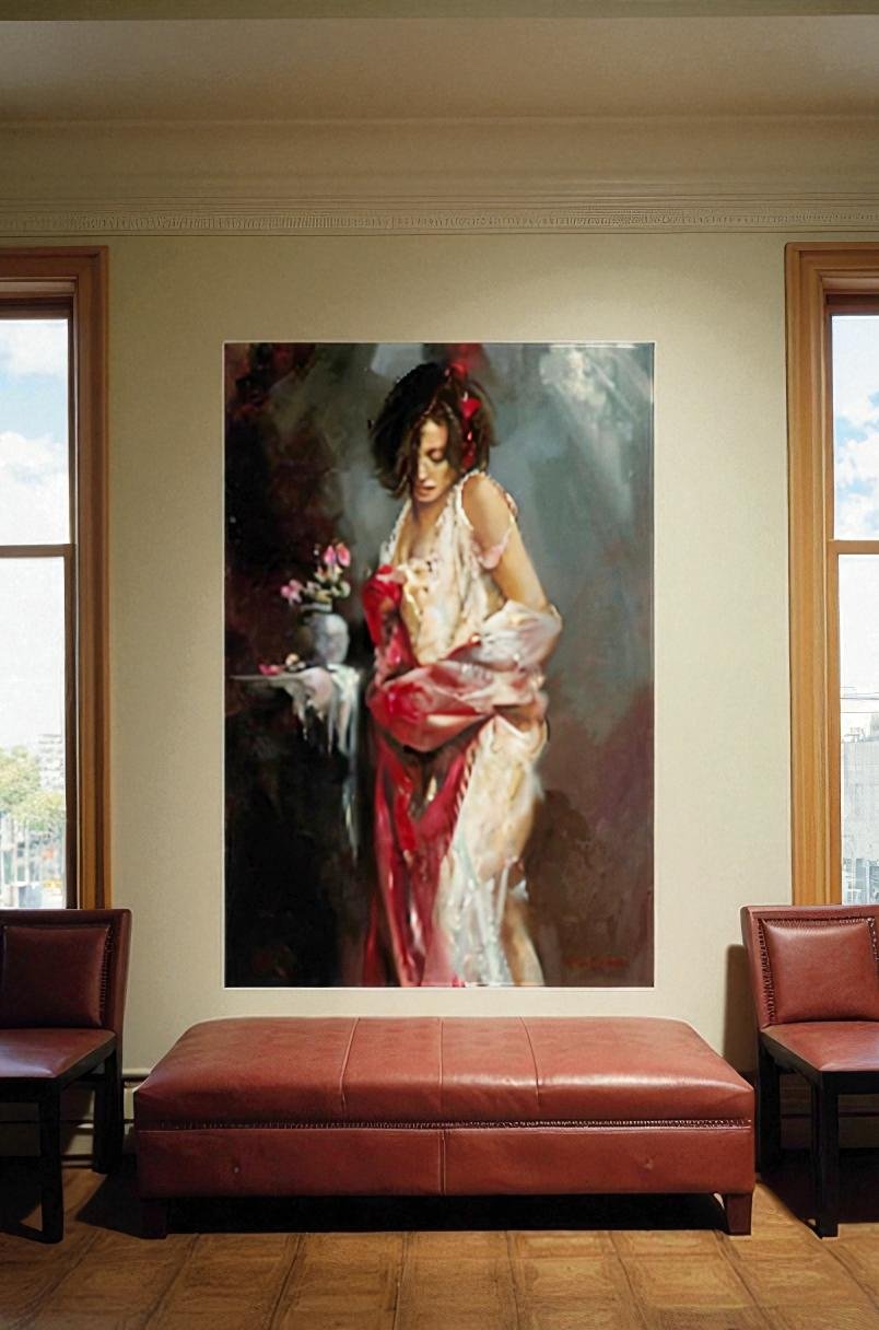 Swept Away, a piece with great detail  by Ron Dicsenza, 36X54 signed.