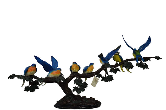 Seven Sparrows Perched on a Tree Branch Bronze Statue Size: 38" x 15" x 18"H