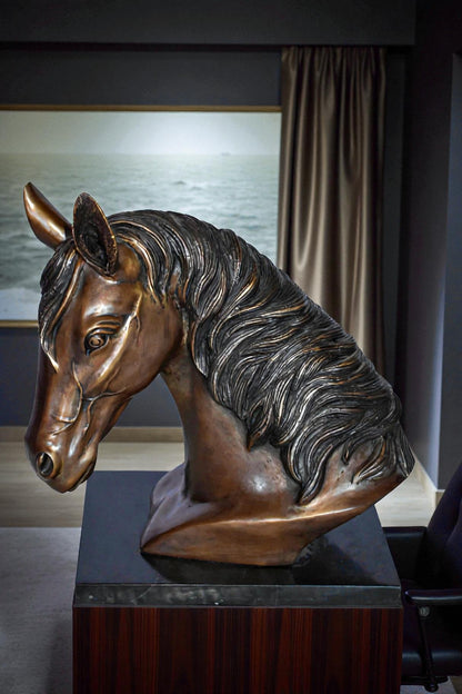 Bust Of a Horse Made of Bronze Mounted on Marble Size: 12" x 6" x 12"H