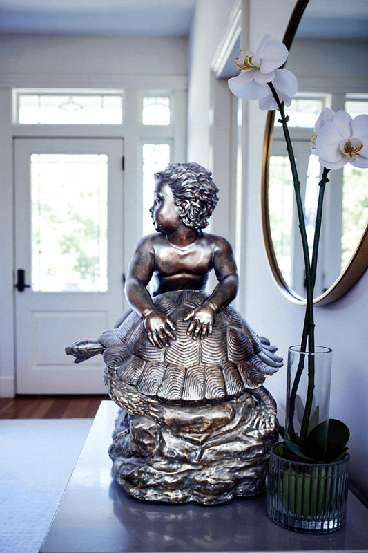 Naked toddler on turtle bronze statue Art Nude -  Size: 23"L x 26"W x 34"H.