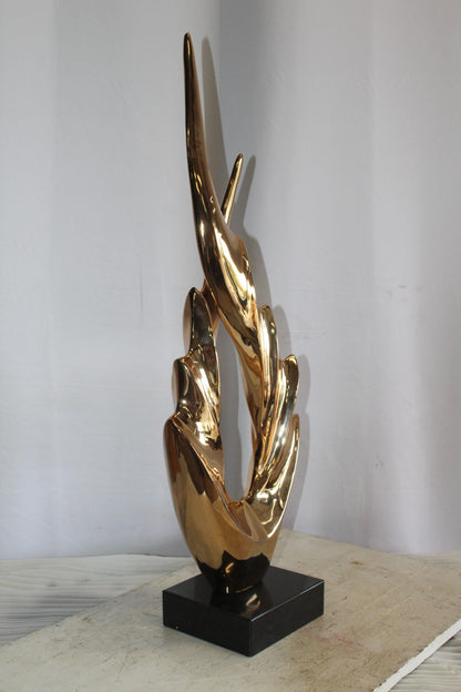 Unique Fluttering Gold Resin Statue on Marble Base 13" x 7" x 36"H