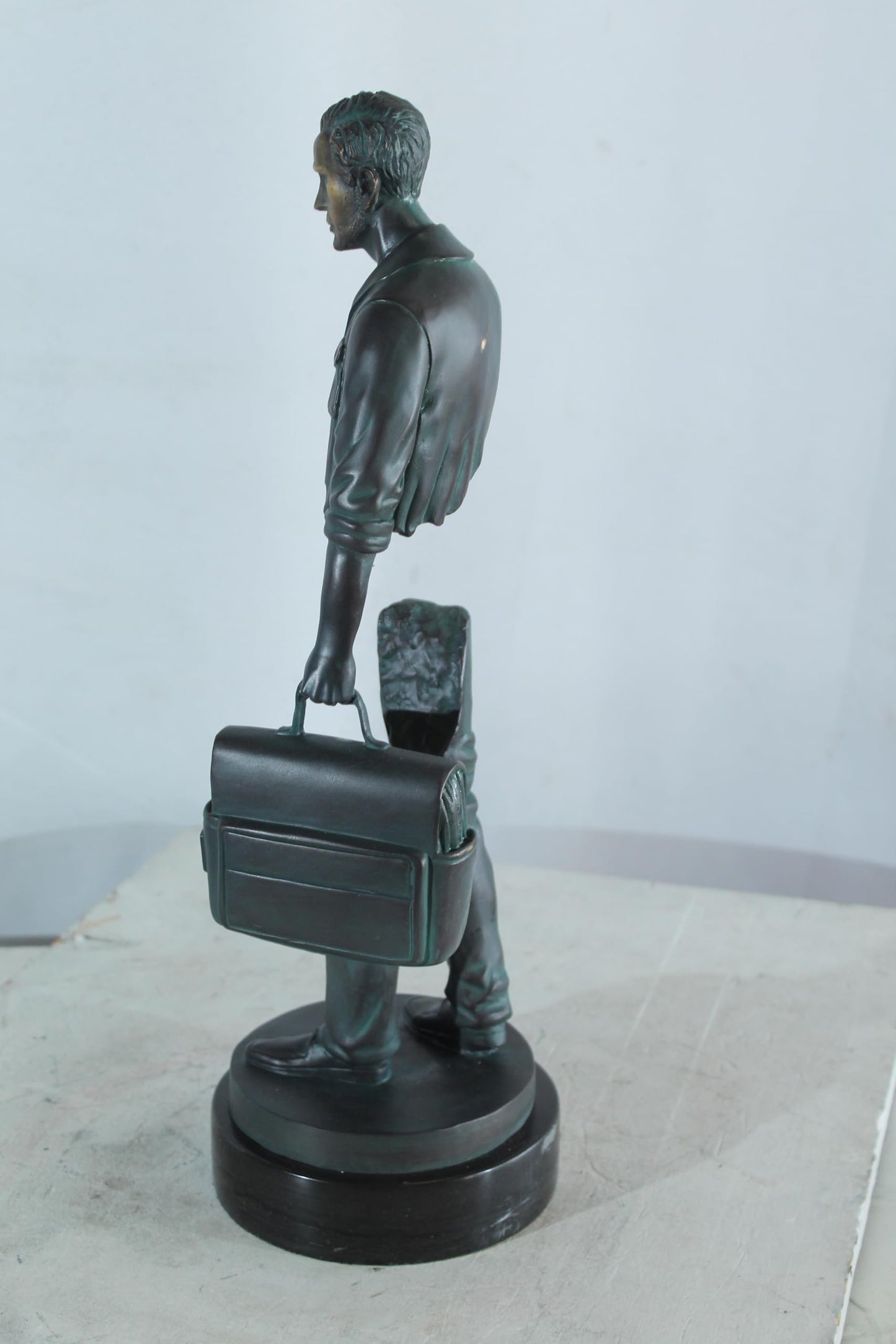 NIFAO Bronze Businessman Figure with Briefcase on Marble Base 7"x7"x21"H
