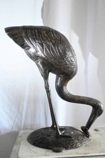 Aluminum Fishing Heron Sculpture Dark Bronze Patina Bird 34"x24"x40"H