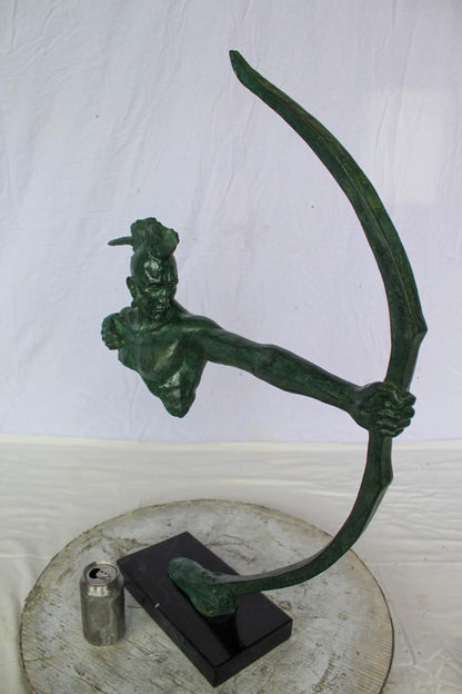 Nifao Native American Warrior with Long Bow Bronze Statue – Handcrafted Lost Wax Casting with Rich Patina – Powerful Tribal Art Sculpture Mounted on Base – Museum-Quality Detail 22" x 6" x 33"H
