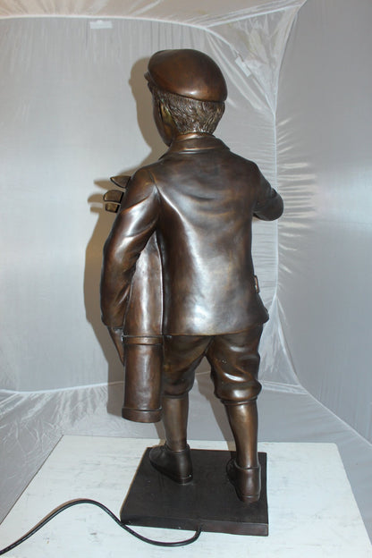 NIFAO Bronze Golf Caddy Statue with Light Lantern - 42" H Garden Sculpture