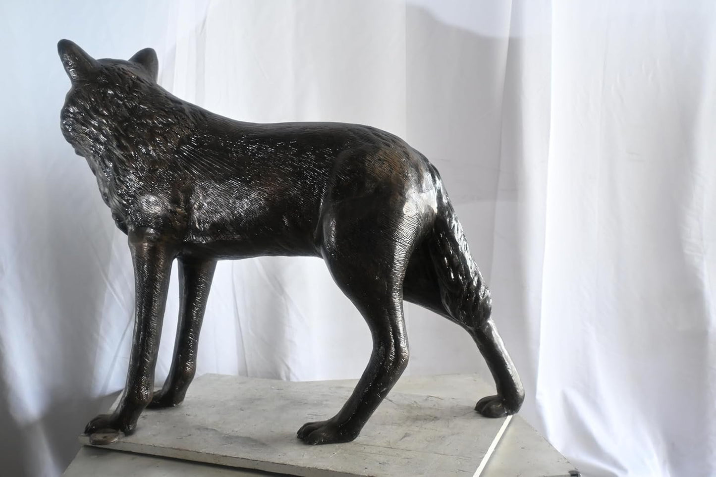 Realistic Life Size Standing Wolf Aluminum Garden Statue 41"x15"x34"H