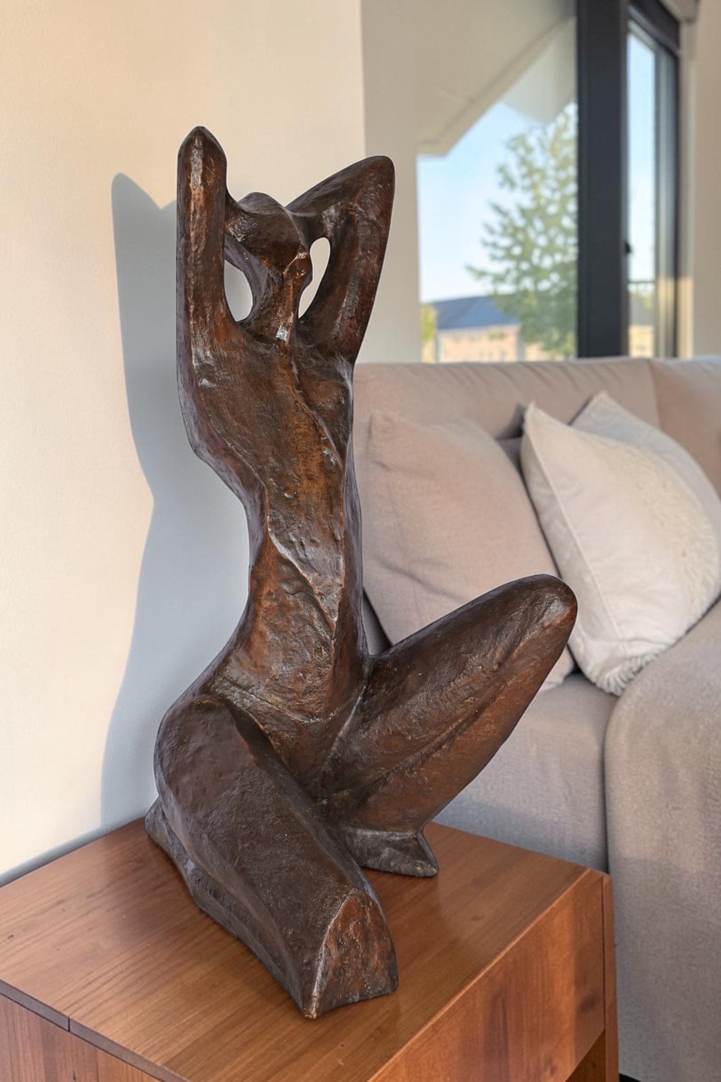 Modern Art Women Enjoying the Sun Bronze Statue - Size: 20"L x 13"W x 34"H.
