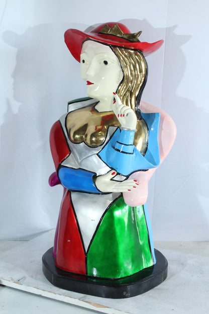 NIFAO Colorful Picasso Style Bronze Woman Bust with Red Hat 18" x 16" x 32"H