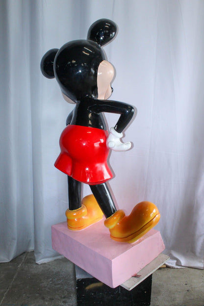 Large Cartoon Mouse Statue Holding Flower Bouquet 35" x 26" x 73"H