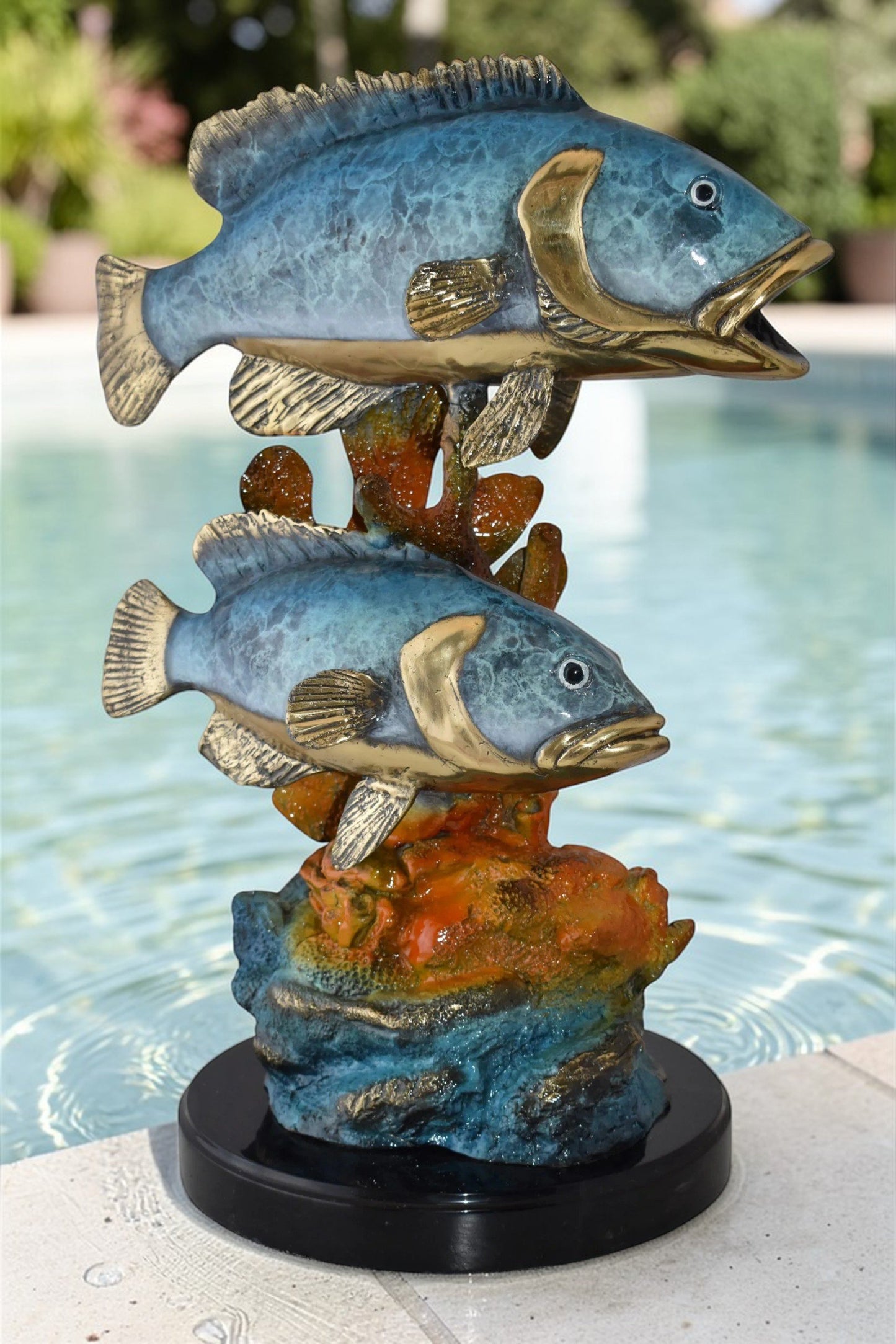 Two Fish Swimming in The Ocean Bronze Statue Size: 18" x 14" x 24"H