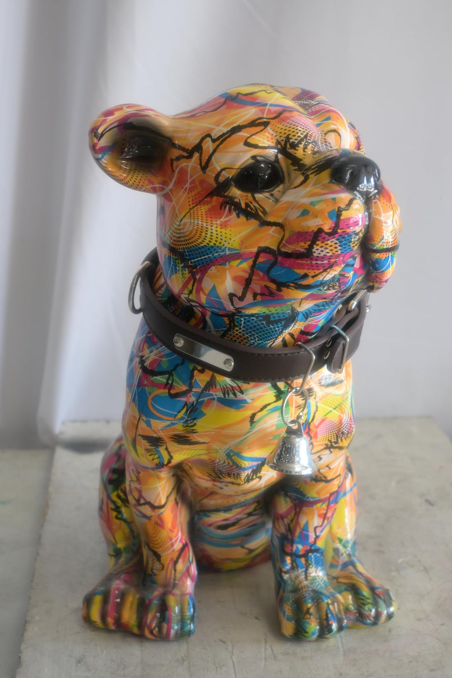 Resin Graffiti Pop Art Bulldog Sculpture with Collar 18"x11"x20"H