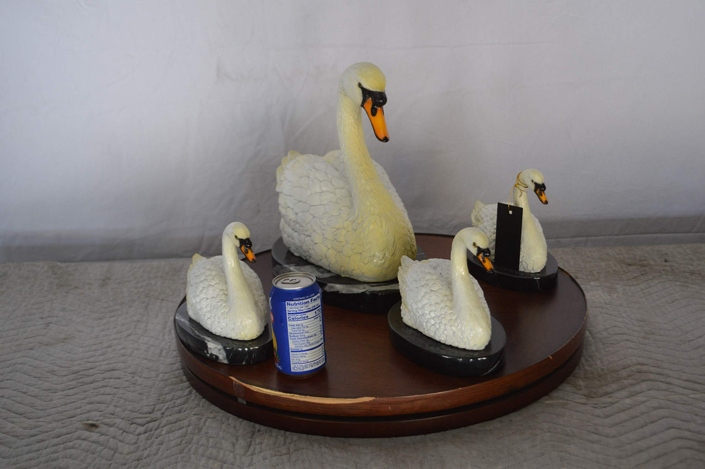 Set of White Swans each on Mable Base bronze statue -  Size: 9"L x 18"W x 15"H.