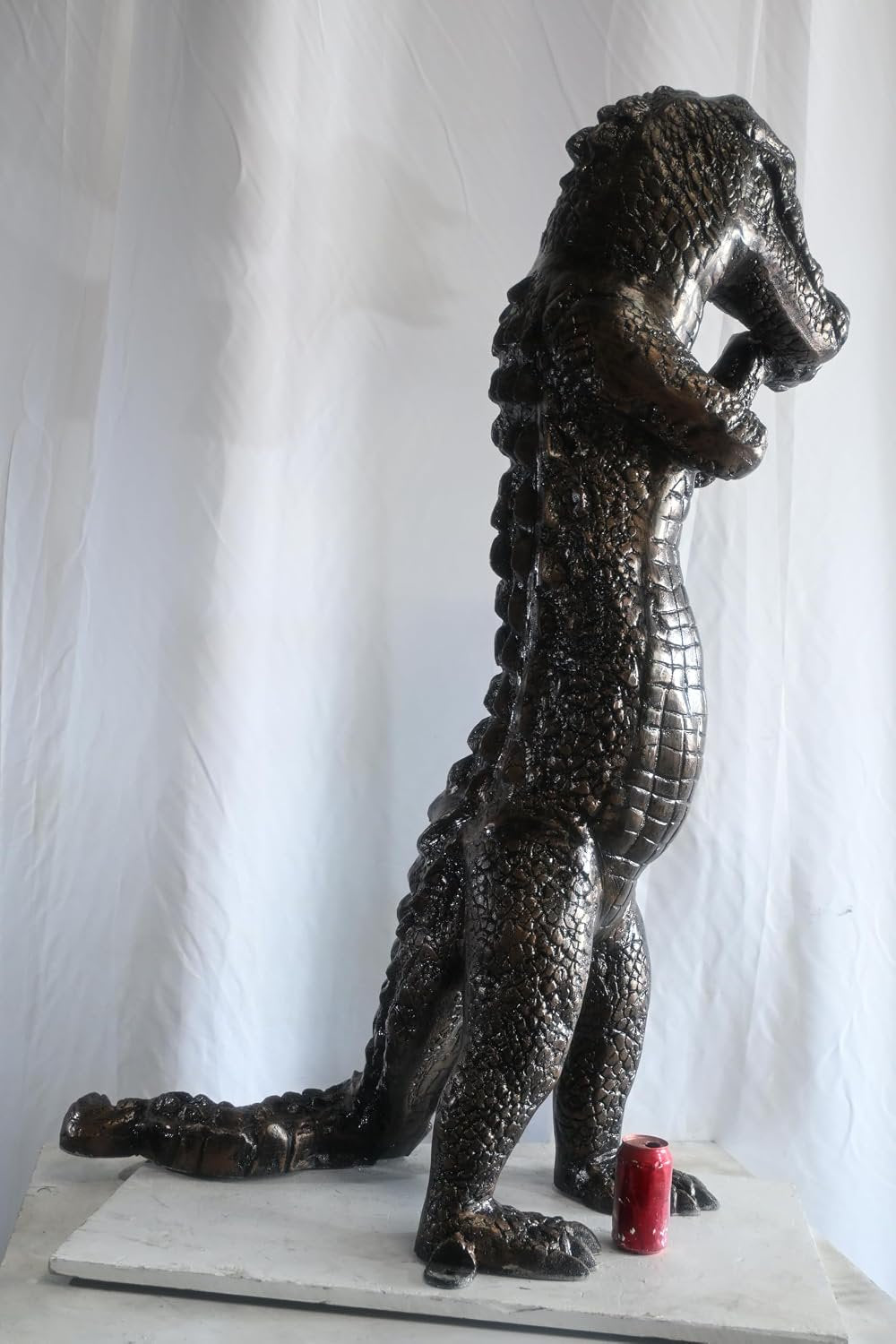 Large Alligator Statue Holding Baby Gator in Egg Cast Aluminum 34"x23"x54"H