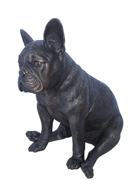 Bronze Statue of French Bulldog Sitting, Elegant Canine Decor 12" x 12" x 17"H