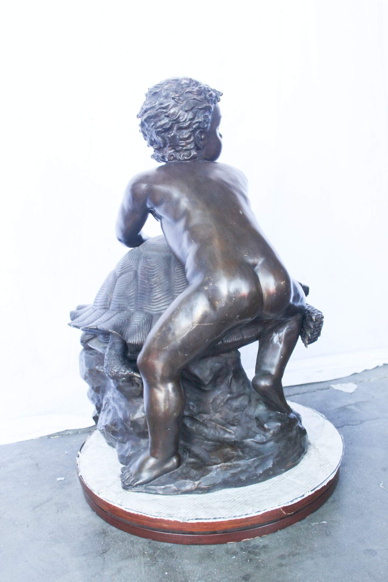 Naked toddler on turtle bronze statue Art Nude -  Size: 23"L x 26"W x 34"H.