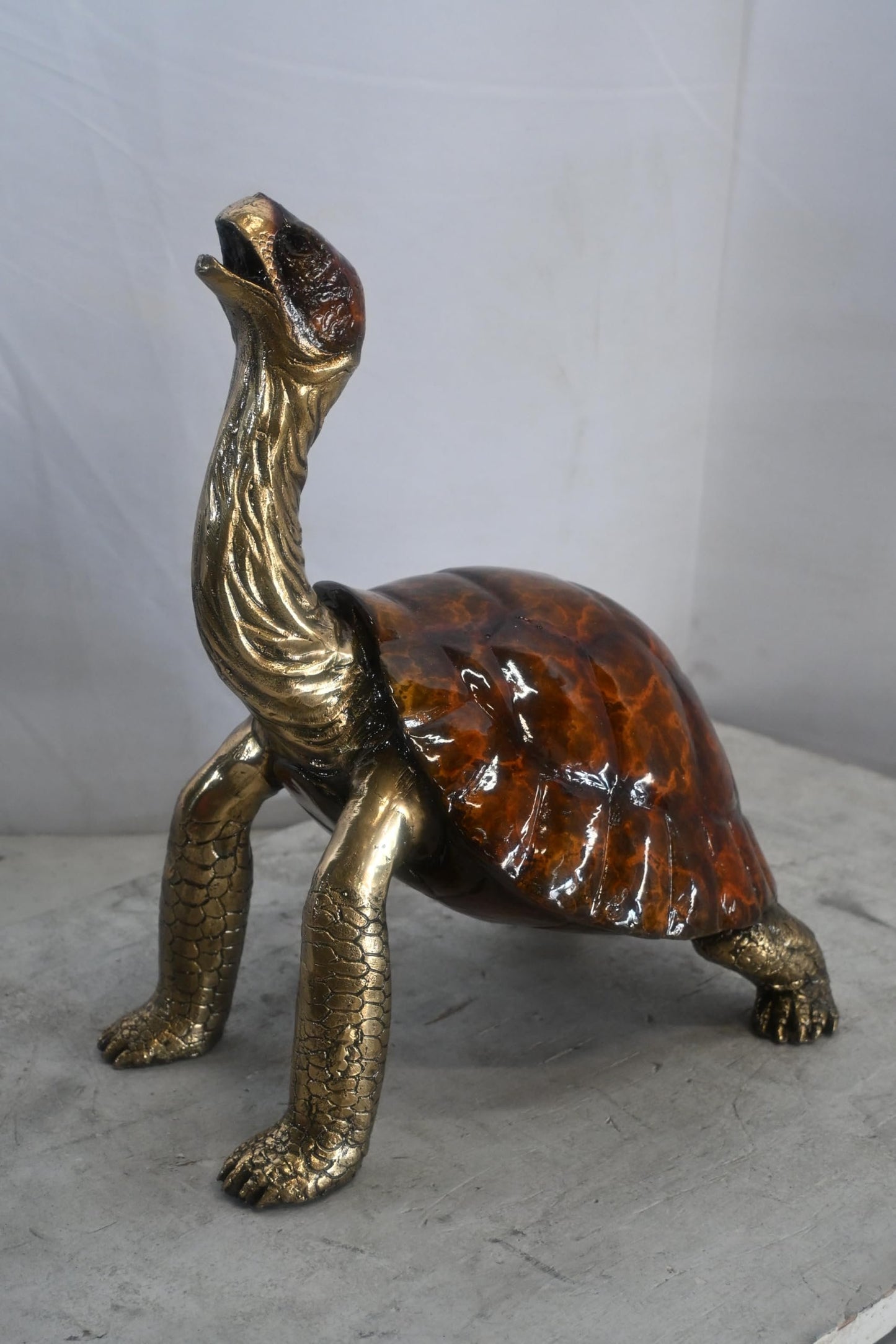 Bronze Tortoise Sculpture Amber Shell Gold Accents 12"x10"x16"H