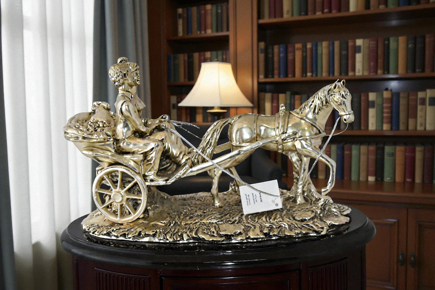 Horse With Carriage Resin Statue with Silver Coating Size: 17" x 10" x 10"H