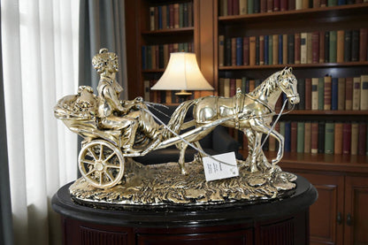 Horse With Carriage Resin Statue with Silver Coating Size: 17" x 10" x 10"H