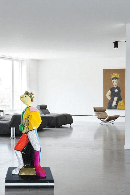 NIFAO Picasso Style Bronze Musician Statue Colorful Turtle Guitarist 13" x 10" x 26"H