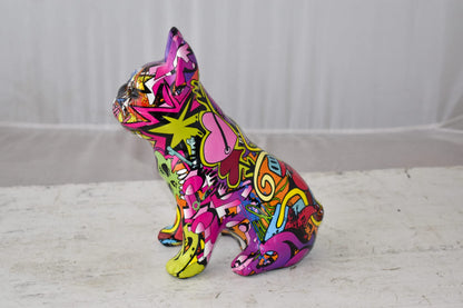 French Bulldog Painted Purple Graffiti Resin Statue Size: 8" x 5" x 10"H