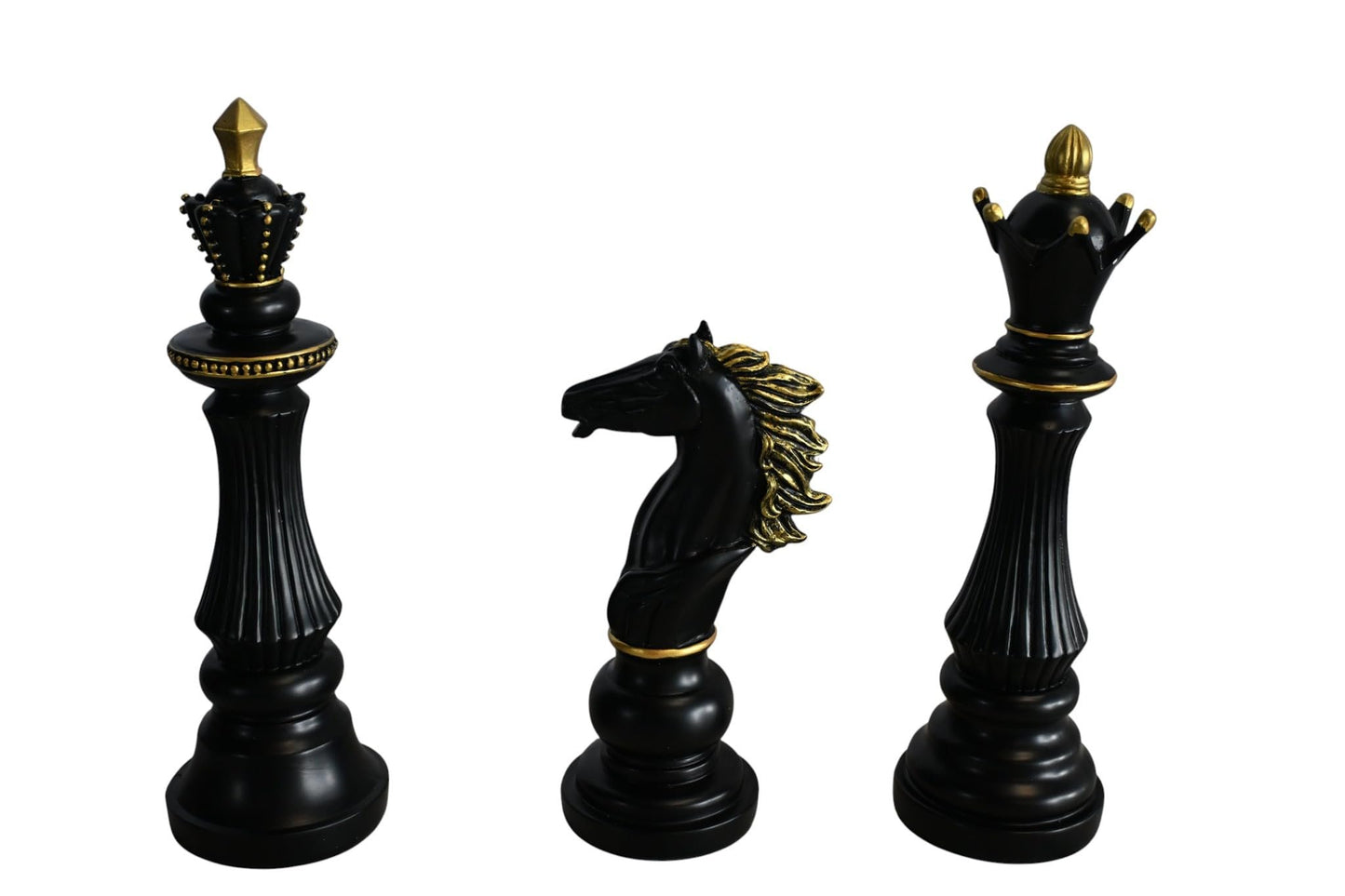 Decorative Chess Pieces Set Black Gold Resin Figurines 4"x13"x14"H