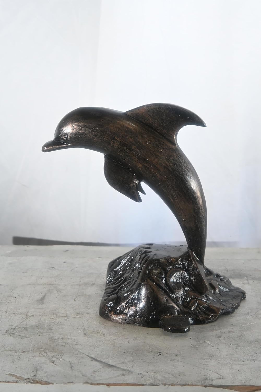 Playful Leaping Dolphin Wave Base Aluminum Coastal Decor 11"x11"x14"H