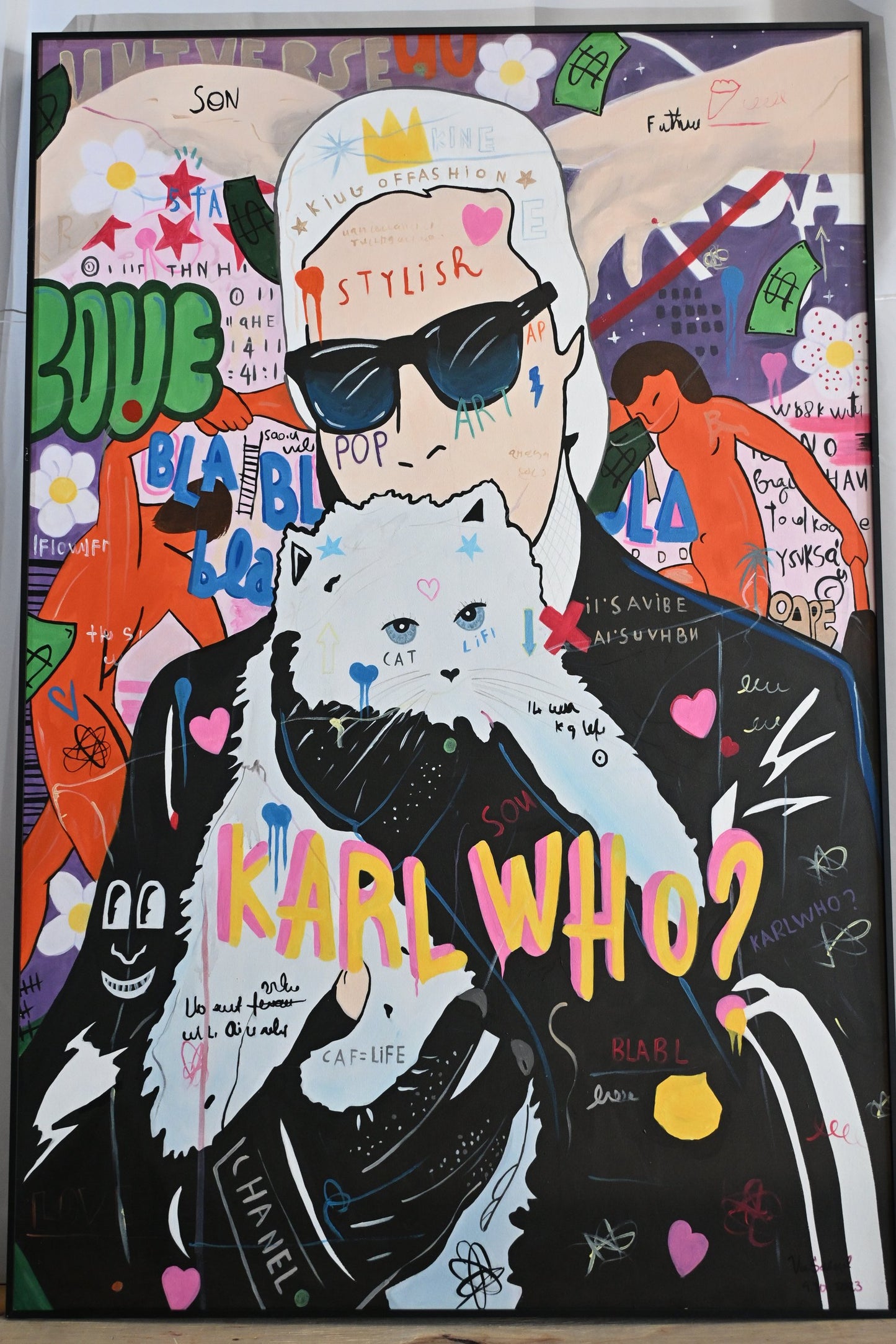 Karl Who Pop Art Canvas Painting Fashion Icon Framed Art 61"x41"