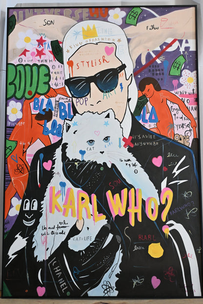 Karl Who Pop Art Canvas Painting Fashion Icon Framed Art 61"x41"