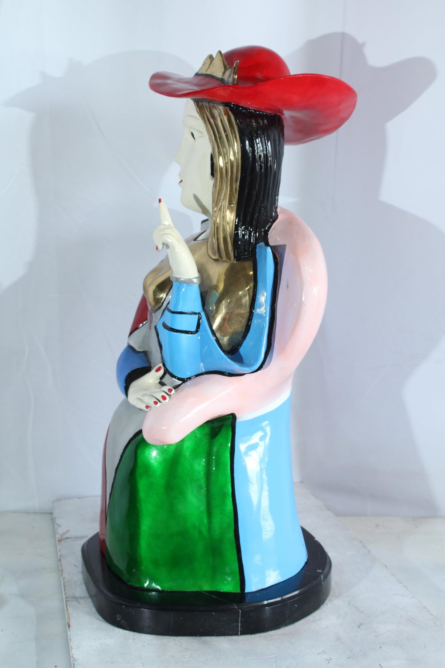 NIFAO Colorful Picasso Style Bronze Woman Bust with Red Hat 18" x 16" x 32"H