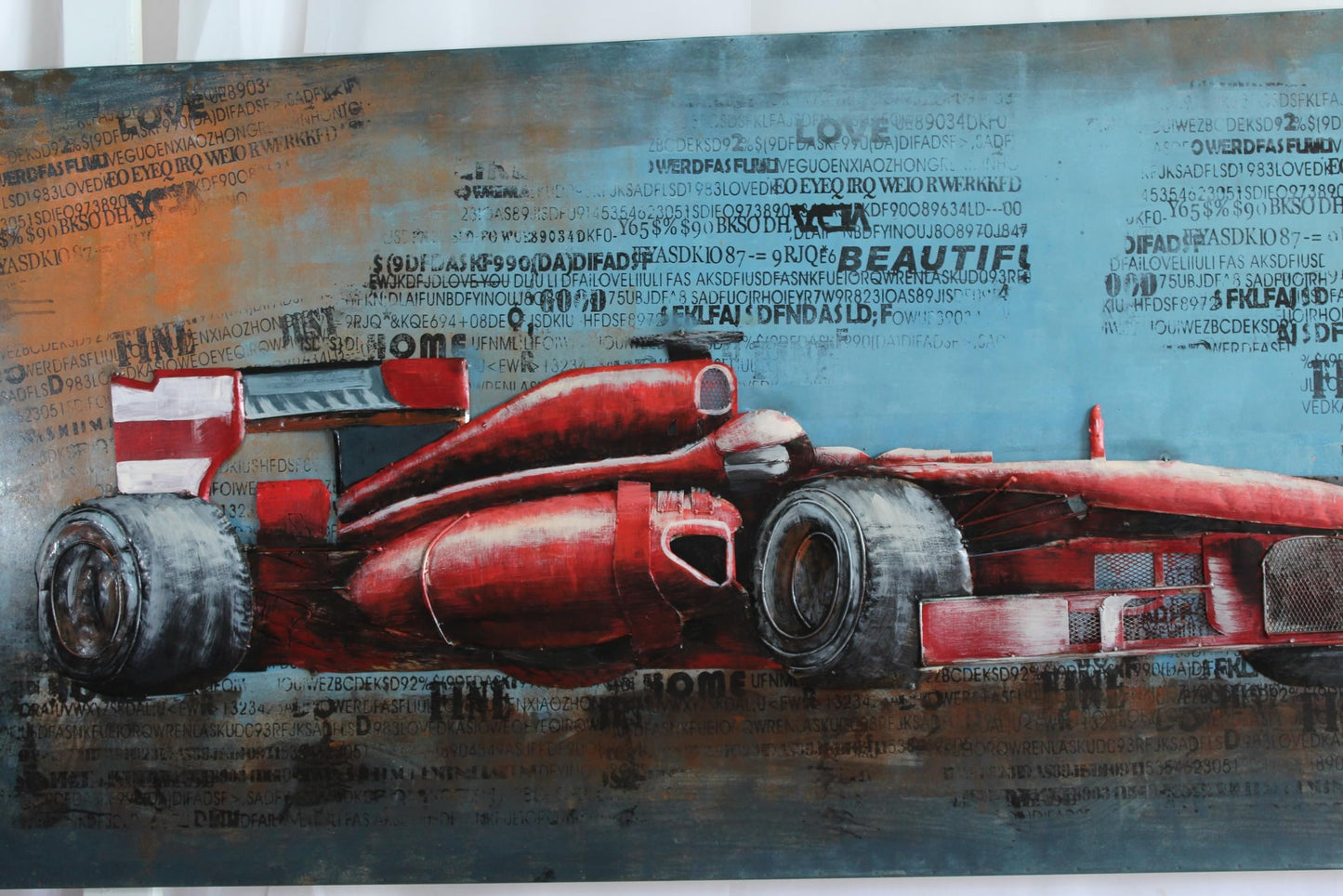 NIFAO Ferrari Formula One Inspired Red Racing Car 3D Metal Art 79" x 2" x 40"H