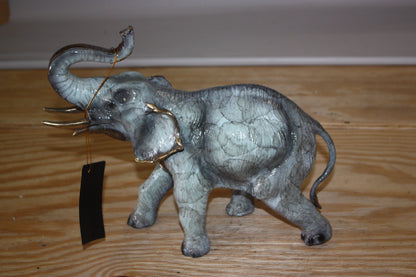 Bronze Elephant Trunk Up Statue - Hand-Cast Patina Finish - 13.5"L x 5"W x 12"H