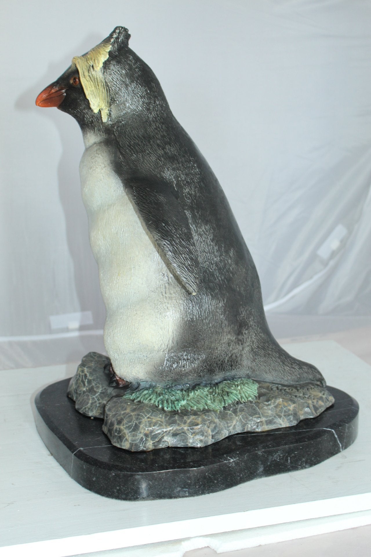 Rockhopper Penguin Bronze Statue 20 Inch on Marble Base 16"x15"x20"H