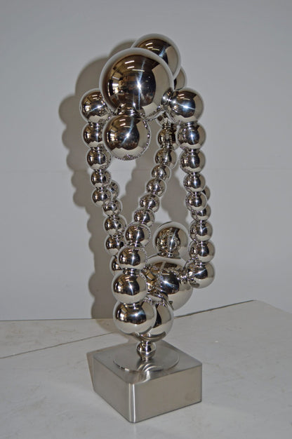 Modern Art Abstract Made of Chrome Balls Statue - Size: 11"L x 10"W x 22"H.