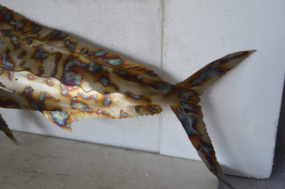 Mahi Mahi catching flying fish made of cut steel - Size: 39"L x 2"W x 12"H.