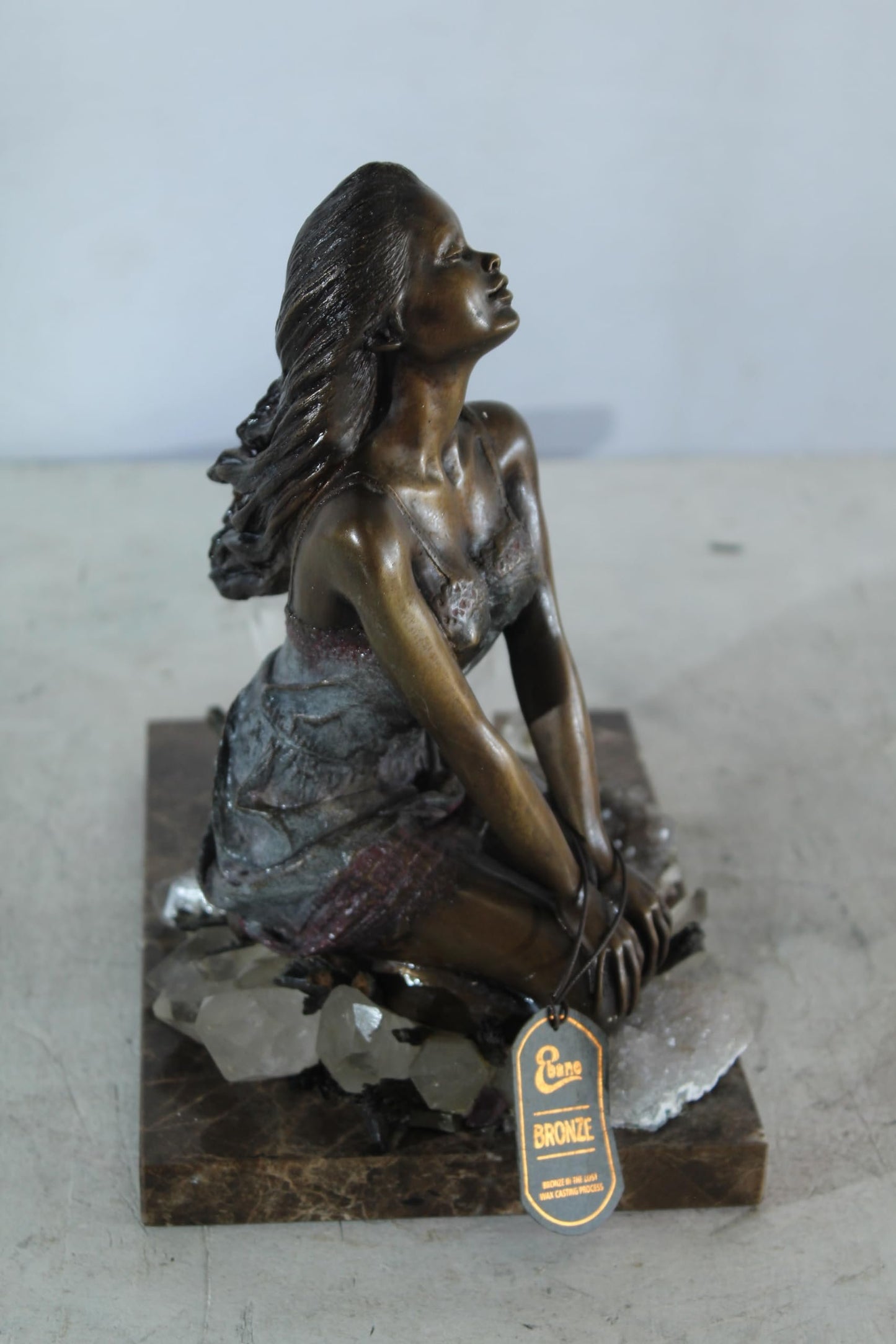NIFAO Bronze Girl on Crystal Quartz and Marble Base by Vidal 10"x7"x11"H