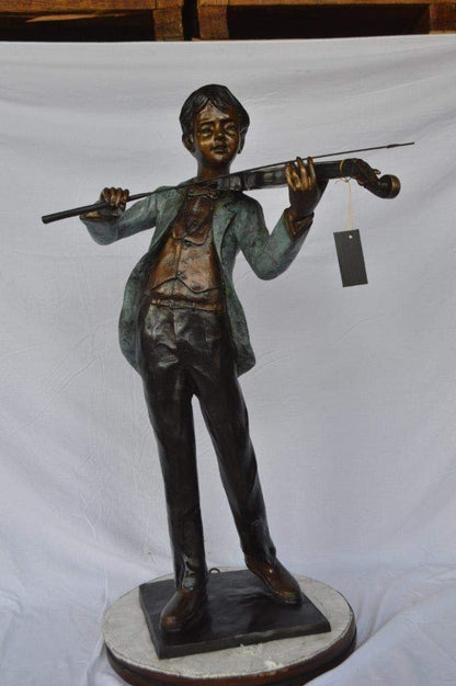Boy playing violin large bronze statue -  Size: 31"L x 31"W x 50"H.