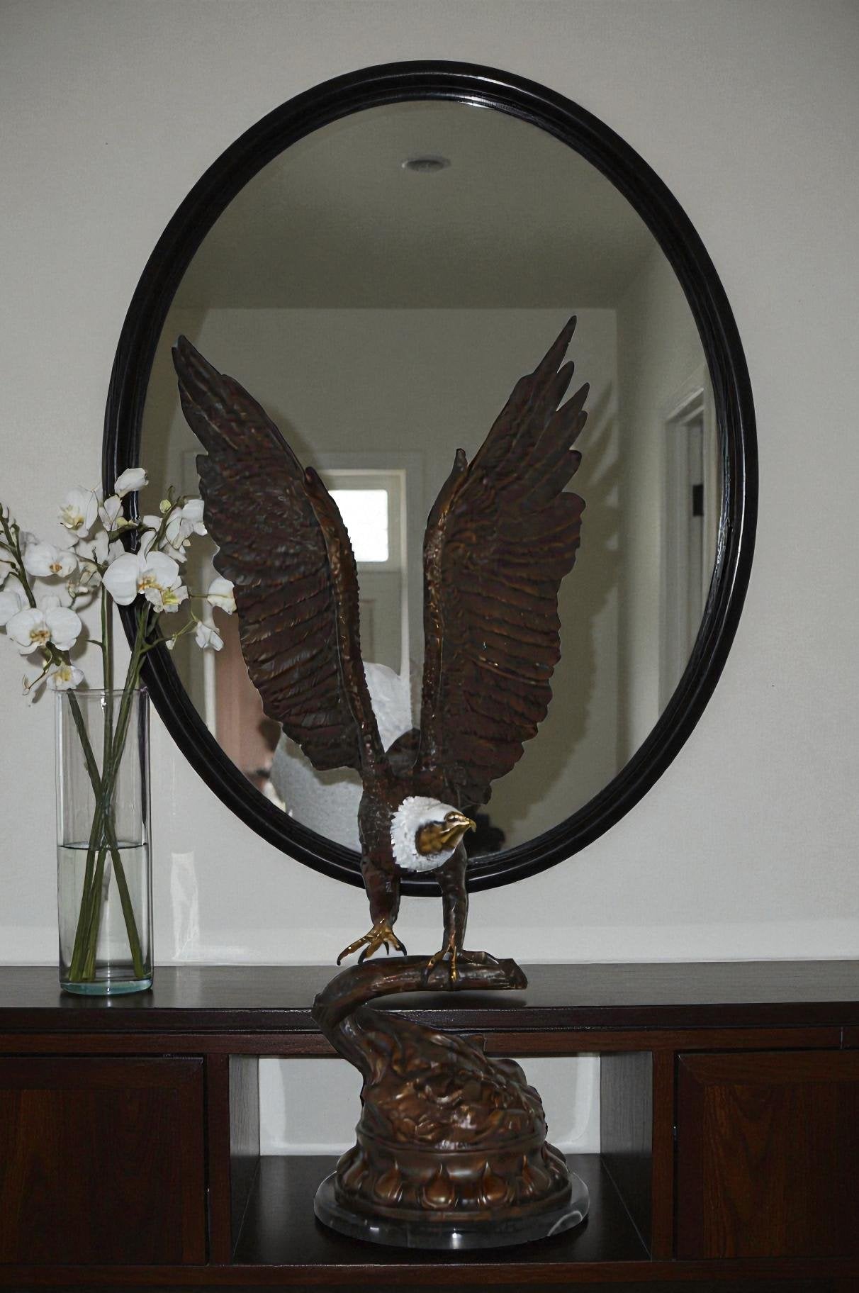 Eagle Coming to a Landing on a Branch Bronze Statue - Size: 15"L x 15"W x 31"H