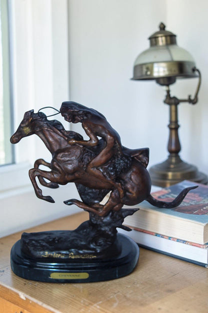 Nifao Cheyenne by Remington Bronze Statue Replica - Iconic Western Decor -  Compact Yet Bold Design, 9"L x 3"W x 9"H